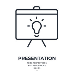 Idea presentation editable stroke outline icon isolated on white background flat vector illustration. Pixel perfect. 64 x 64.