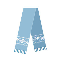 Warm cozy winter blue scarf with snowflakes