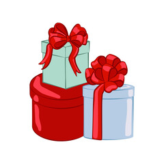 Christmas holiday gift boxes with ribbon bows