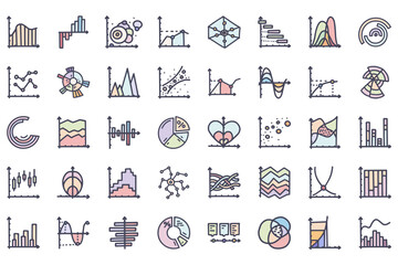 Chart and diagram color vector doodle simple icon set