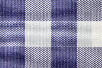 Close up of blue and white checkered cotton fabric