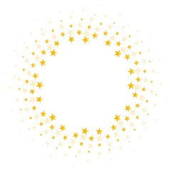 Gold stars round frame background. Christmas golden round frame, circle wreath, greeting card round pattern. Holidays backdrop. Vector illustration