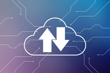 2d illustration uploading downloading arrow with cloud 
