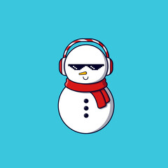 Snowman waring Ear muffs, scarft and pixel glasses
