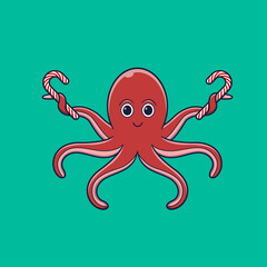 Cute octopus with christmas candy