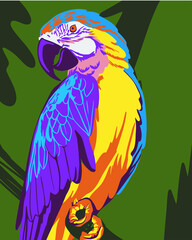 Colorful parrot portrait in pop art style. Abstract, hand-drawn, multi-colored portrait of parrot. For fabric, textile, clothing, wrapping paper, wallpaper, stickers, poster t-shirt design. 