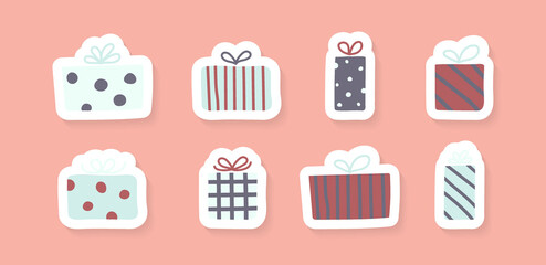 Collection of Christmas gift boxes - hand drawn icons. Vector