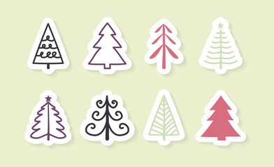 Design of Christmas icons - hand drawn trees. Vector