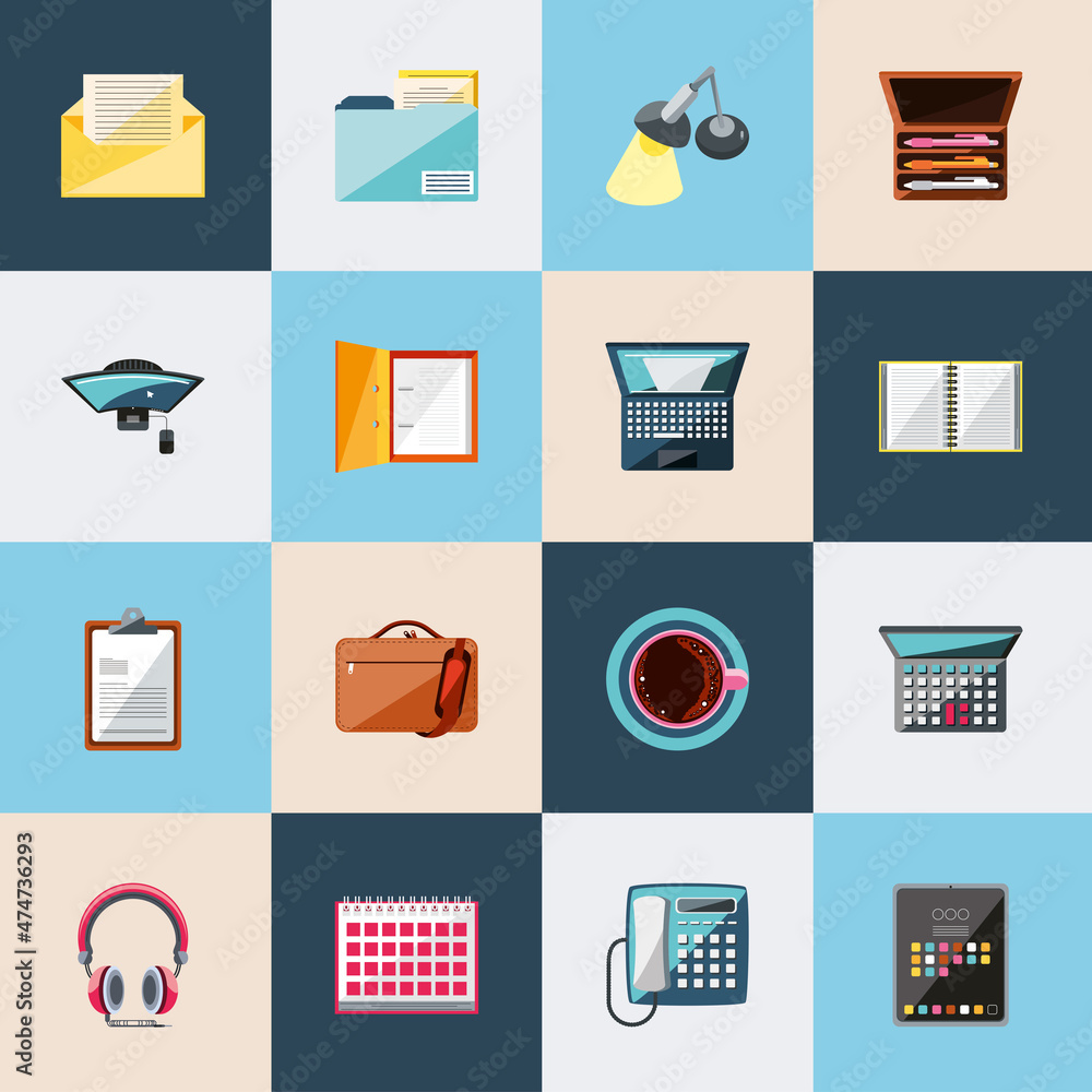 Canvas Prints office supplies icons set