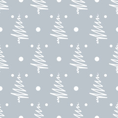 Abstract christmas tree and snow seamless pattern