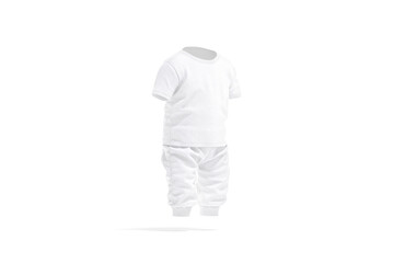 Blank white baby suit with t-shirt and pants mockup, isolated