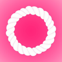 Twisted marshmallow round frame. Soft sweets vector.
