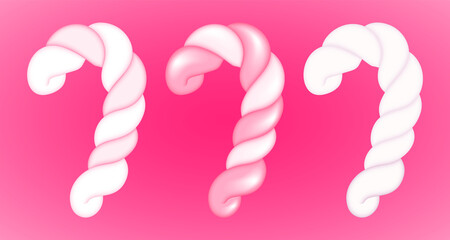 Twisted marshmallow canes set. Sweets vector illustration.