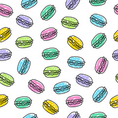 Seamless colorful assorted macarons pattern. Macaroon background.