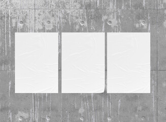 3d Three Glued Posters Mockup