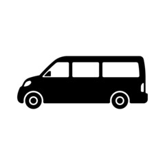 Minibus icon. Small passenger bus. Black silhouette. Side view. Vector simple flat graphic illustration. The isolated object on a white background. Isolate.