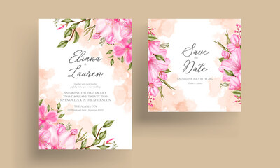 Wedding greeting card with watercolor cherry blossom