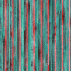 Peel and stick wallpaper Painting and drawing lines Watercolor red and green stripes background. Colorful striped seamless pattern