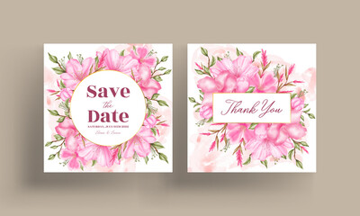 Elegant wedding invitation cards template with watercolor cherry blossom