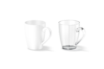 Blank ceramic and glass henley mug with handle mockup, isolated