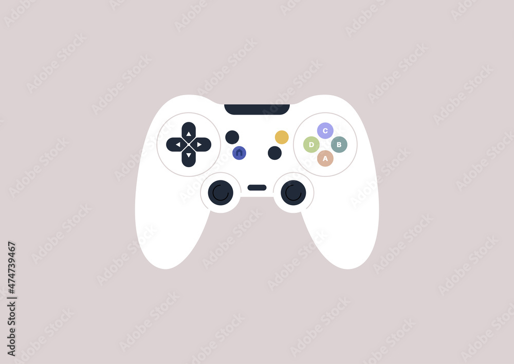 Fototapete an isolated video game joystick with colorful buttons and control elements
