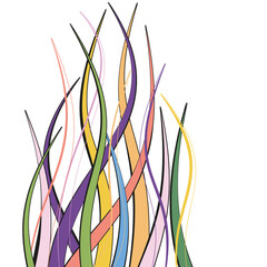 Abstract creeping upward wavy lines of different colors and different thicknesses.