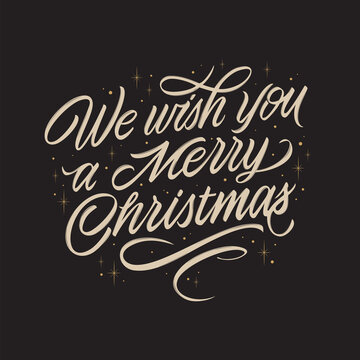 We wish you a Merry Christmas vector text for the Christmas holiday. Design poster, greeting card, party invitation. Vector illustration.