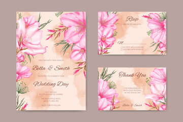 Vintage watercolor cherry blossom wedding invitation card set