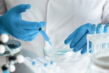 Fototapeta premium Health care researchers working in life science laboratory, work for test a vaccine