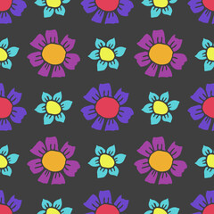 Seamless pattern with flowers. Floral background.Colored flowers isolated on grey background