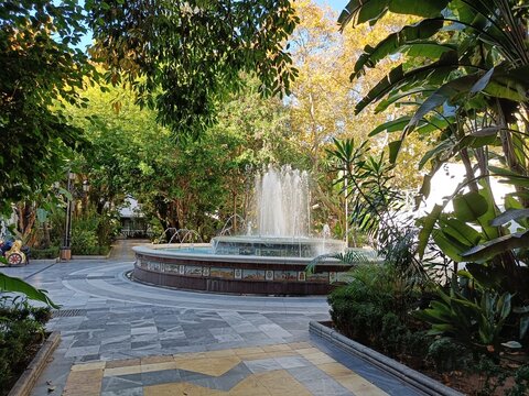 Marbella, Malaga, December 13, 2021 Alameda Park fountain next to the old town of Marbella