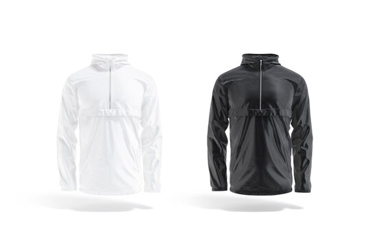 Blank black and white windbreaker mockup, front view