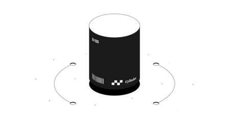 Cylinder mathematical figure. Black and white isometric 3d illustration isolated on white background.