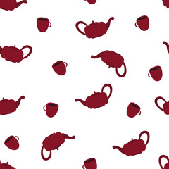 Seamless square vector pattern. Teapot and a cup of hot drink.
