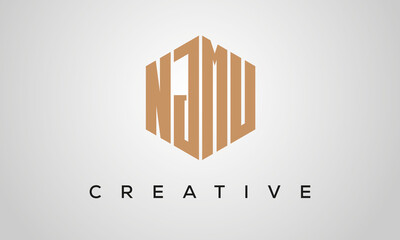 creative polygon NJMU letters logo design, vector template
