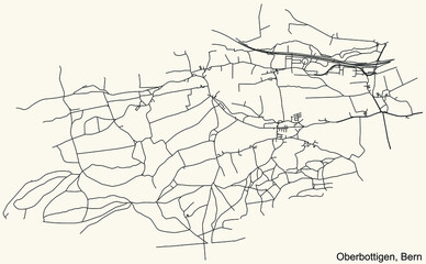 Detailed navigation urban street roads map on vintage beige background of the district Oberbottigen Quarter of the Swiss capital city of Bern, Switzerland