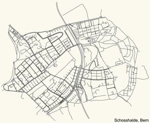 Detailed navigation urban street roads map on vintage beige background of the district Schosshalde Quarter of the Swiss capital city of Bern, Switzerland