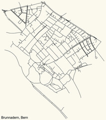 Detailed navigation urban street roads map on vintage beige background of the district Brunnadern Quarter of the Swiss capital city of Bern, Switzerland