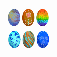 Set of brights easter eggs. For greeting cards, posters, invitations, digital projects web sites, posts in social media, presentations, phone and tablet custom wallpapers, stickers in messengers 