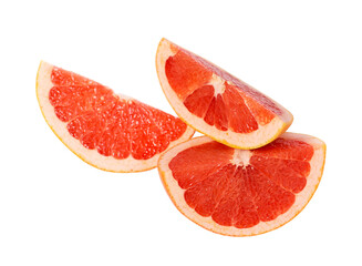 
Three pieces of grapefruit isolated on white background.