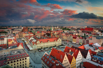 Cityscape of Wroclaw old town at sunset. Poland
