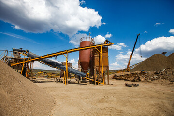 Rock crushing plant assembling. Gravel separation machine using for gold ore shredding. Almaty...