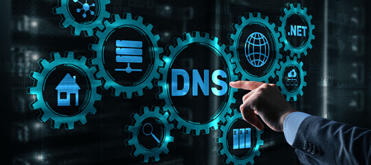 DNS concept businessman touching on virtual screen