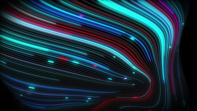 Spiral vortex streams of light on a surface with lines. Colorful and decorative backgrounds for presentations, holidays and footage. Light increasing wave movements
