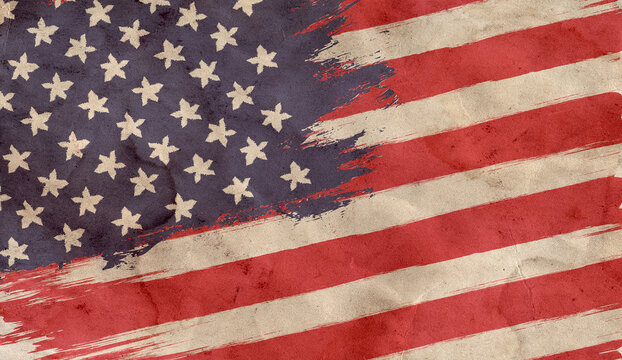 Vintage American flag on old paper background.