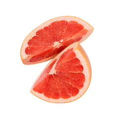 Grapefruit two slices close-up isolated on a white background.