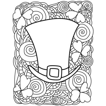 Coloring page with hat for St. Patricks day, ornate patterns for festive activity
