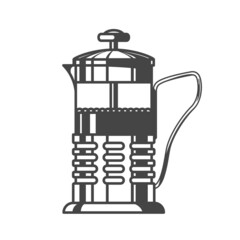 French press, tea press pot or coffee plunger vector icon