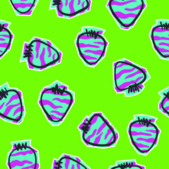 Seamless neon pattern with  strawberry. Background for textile, fabric, socks, stationery, wear, clothes, web and other design.