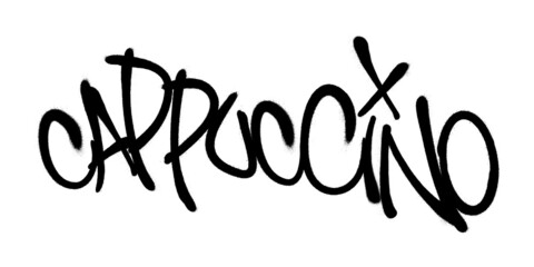 Fototapeta na wymiar Sprayed cappuccino font graffiti with overspray in black over white. Vector illustration.